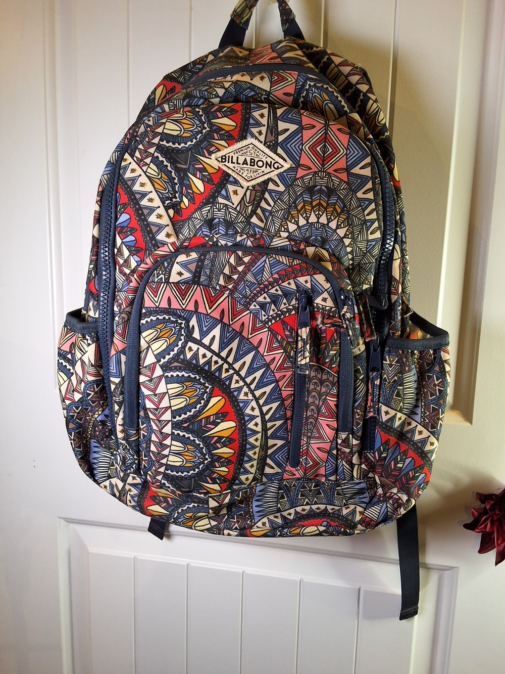 Billabong Multicolor Tribal Print Backpack with Navy Accents